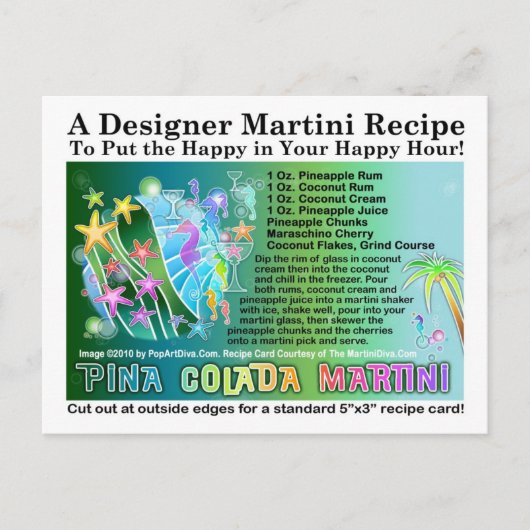 Pina Colada Tropical Martini Recette Carte postale (Devant)