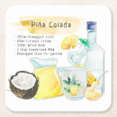 Piña Colada Waterverf Cocktail Recipe Onderzetter (Voorkant)