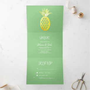 Pina Waterverf Pineapple Fruit Tropic Wedding Drieluik Uitnodiging