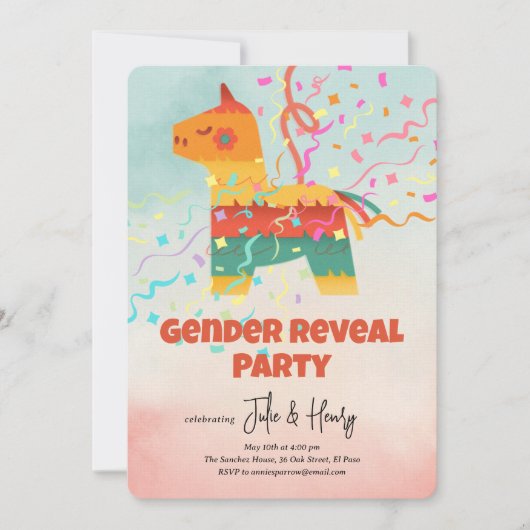 Pinata Gender Reveal Party Kaart (Voorkant)
