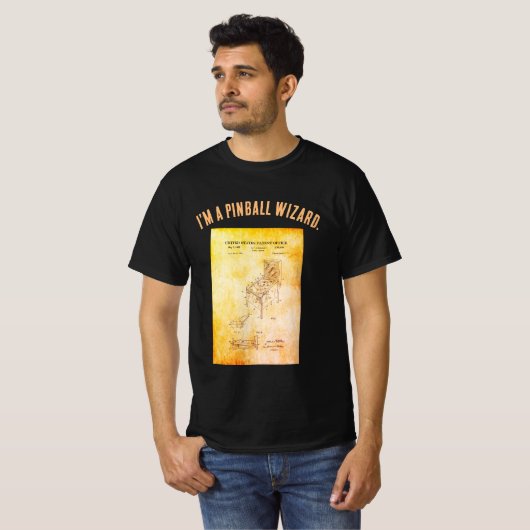 Pinball Lover's blauwdruk patentontwerp T-shirt (Voorkant volledig)