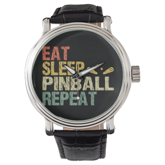 Pinball machine Arcade Retro Vintage Eat Sleep Horloge (Voorkant)