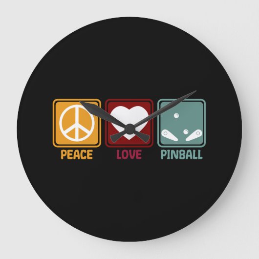 Pinball Machine Peace Love Slogan Funny Retro Grote Klok (Voorkant)