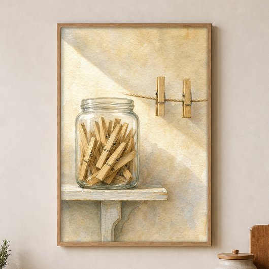 Pince à linge dans une affiche d'aquarelle de pot