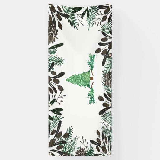 Pinces Et Branches De Pins Rustiques Bannière (Vertical)