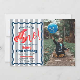 Pinch Me, I'm One Lobster Boy 1st Birthday Party Kaart