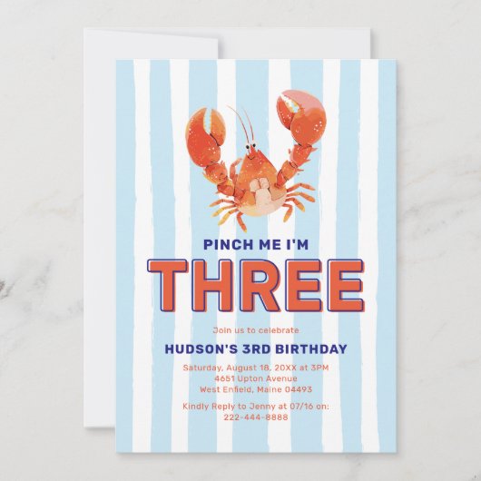 Pinch Me I'm Three Lobster 3rd Birthday Kaart (Voorkant)