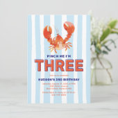 Pinch Me I'm Three Lobster 3rd Birthday Kaart (Staand voorkant)