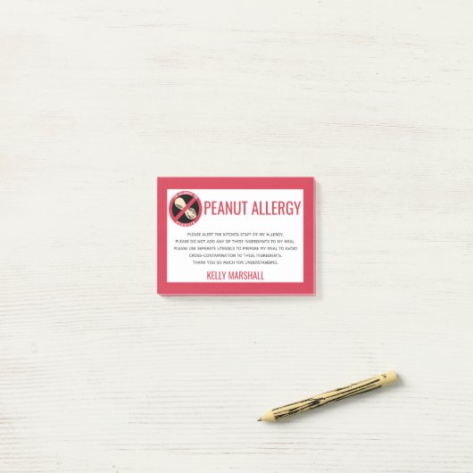 Pinda Allergie Alert Restaurant Custom Kinder Post-it® Notes (Op bureau)