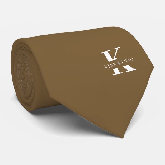 Pinda Bruin Elegant Monogram + Naam Stropdas (Opgerold)