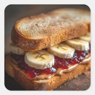 Pindakaas en druivenjam sandwich vierkante sticker