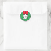 Pindakaas | Snoopy Kerst Krans & Lint Ronde Sticker (Tas)