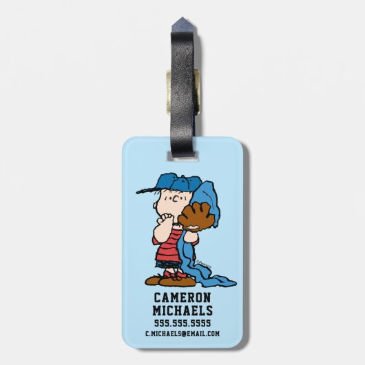 pinda's | Linus in zijn honkbaluitrusting Bagagelabel (Achterkant verticaal)