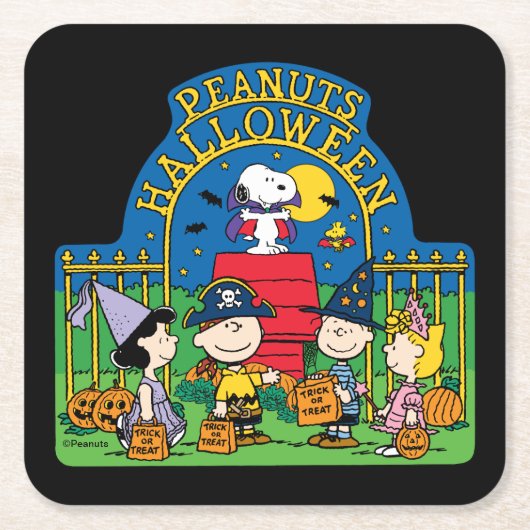 pinda's | Peanuts Halloween Vierkante Kartonnen Onderzetter (Voorkant)