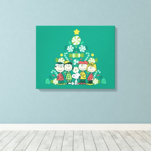 pinda's | Pepermunt kerstboom Canvas Afdruk (Insitu (Houten vloer))