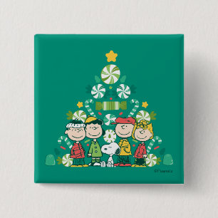 pinda's Pepermunt kerstboom Vierkante Button 5,1 Cm