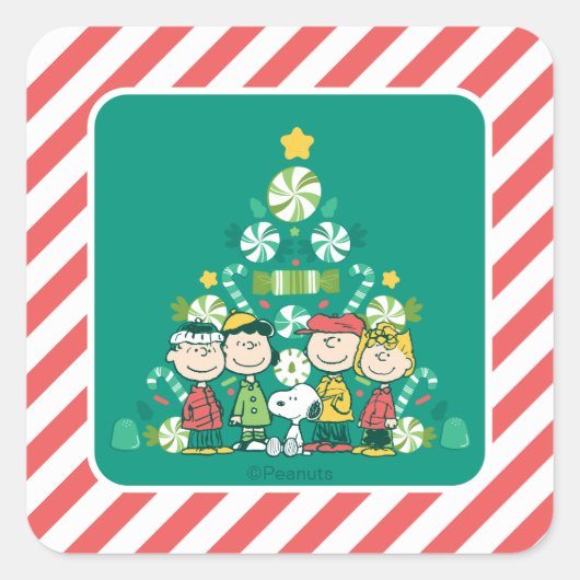 Pinda's | Pepermunt Kerstboom Vierkante Sticker (Voorkant)