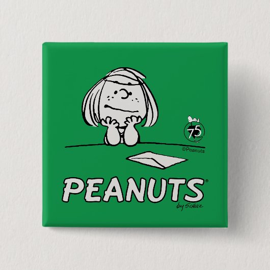 pinda's | Peppermint Patty Gedachten Vierkante Button 5,1 Cm (Voorkant)