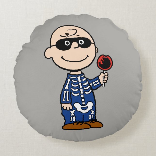 pinda's | Skeleton Charlie Brown Rond Kussen (Voorkant)