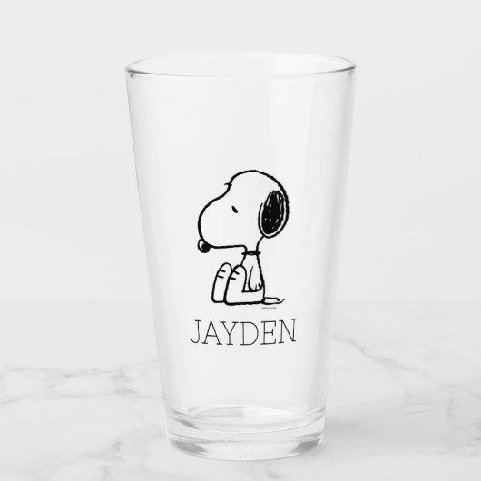 pinda's | Snoopie omlaag | Jouw namen toevoegen Glas (Voorkant)