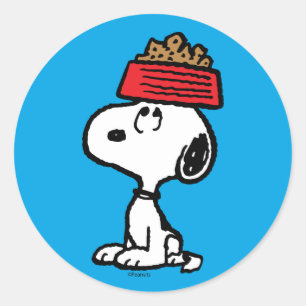 pinda's Snoopy balanceert his Dog Dish Ronde Sticker