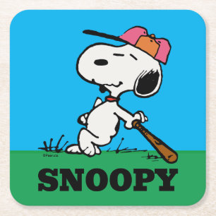 pinda's   Snoopy bij Bat Vierkante Kartonnen Onderzetter