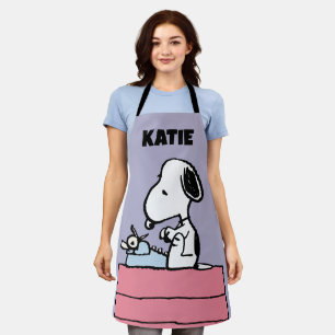 pinda's   Snoopy bij de schrijfmachine   Jouw name Schort