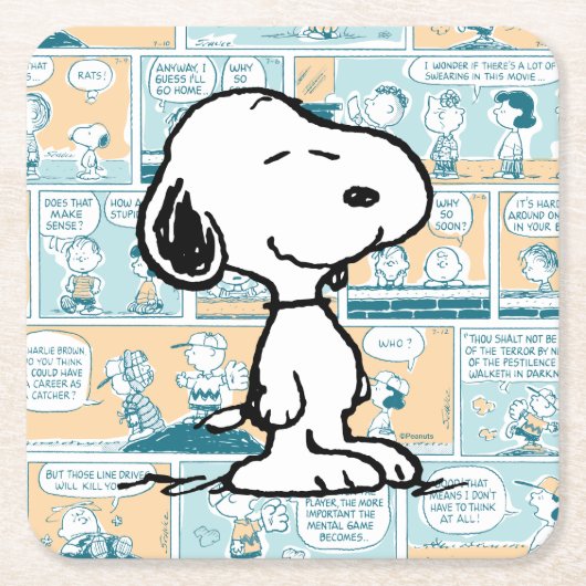 pinda's | Snoopy Comic Pattern Vierkante Kartonnen Onderzetter (Voorkant)