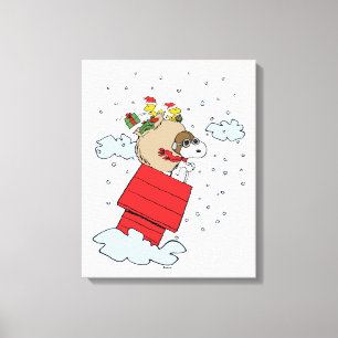 pinda's   Snoopy de vliegende aas met kerst Canvas Afdruk