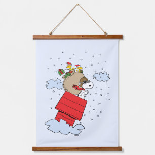 pinda's   Snoopy de vliegende aas met kerst Hangend Wandkleed
