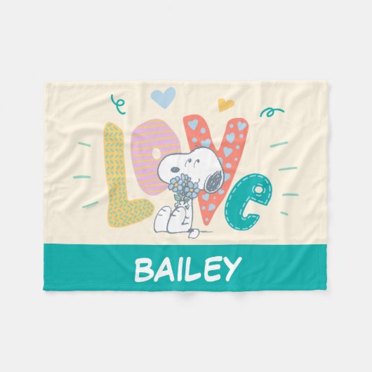 pinda's | Snoopy Flower Love Fleece Deken (Voorkant (Horizontaal))