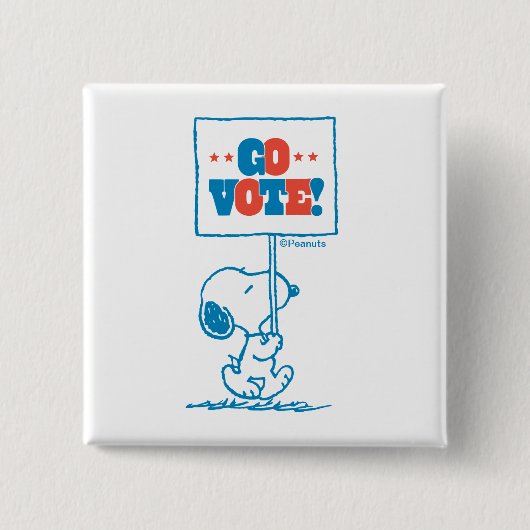 pinda's | Snoopy - Go Vote Sign. Vierkante Button 5,1 Cm (Voorkant)