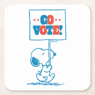 pinda's Snoopy - Go Vote Sign. Vierkante Kartonnen Onderzetter