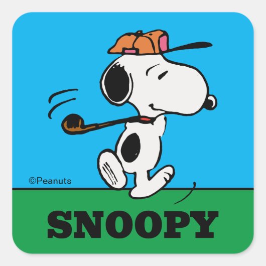 pinda's | Snoopy Golf Swing Vierkante Sticker (Voorkant)