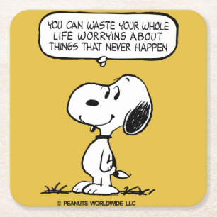 pinda's Snoopy, je kunt niet je hele leven wacht Vierkante Kartonnen Onderzetter
