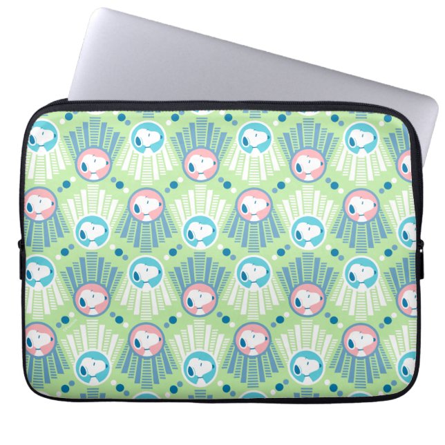 pinda's | Snoopy Mint Green Deco Dreams Patroon Laptop Sleeve (Voorkant)