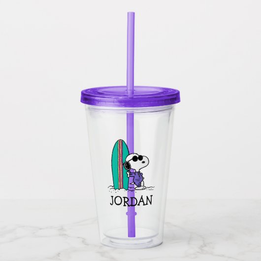pinda's | Snoopy Ocean High Tide | Jouw namen toev Acryl Drinkbeker (Voorkant)