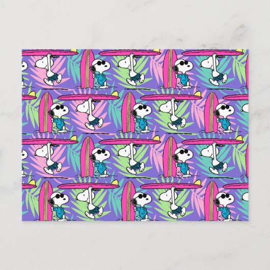pinda's | Snoopy Paars Surf Pattern Briefkaart (Voorkant)