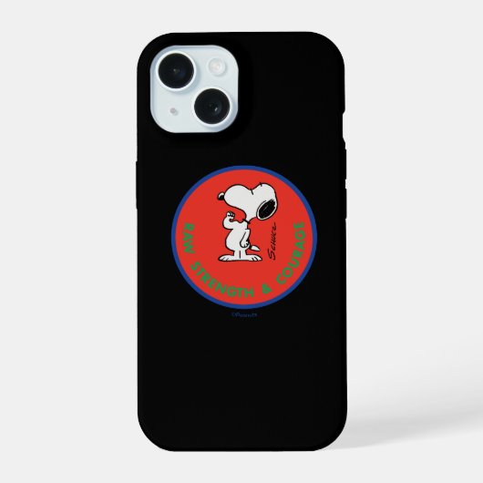 pinda's | Snoopy Raw Strength & Courage Badge iPhone 15 Hoesje (Achterkant)