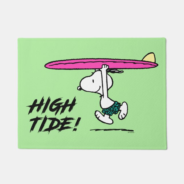 pinda's | Snoopy rijdend naar het Surf Deurmat (Voorkant)