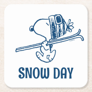 pinda's   Snoopy Ski Trip Vierkante Kartonnen Onderzetter