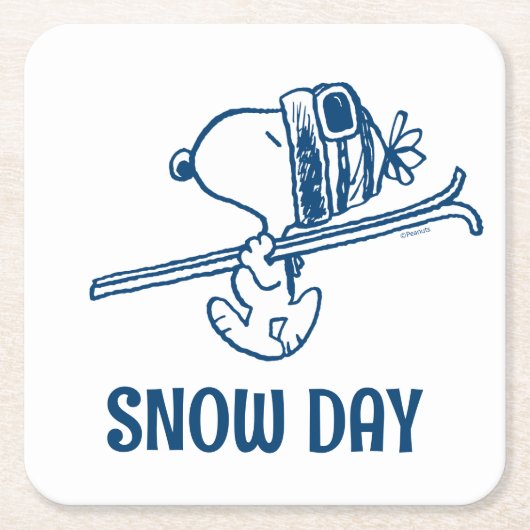 pinda's | Snoopy Ski Trip Vierkante Kartonnen Onderzetter (Voorkant)