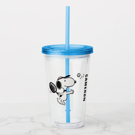 pinda's | Snoopy speelt tennis Acryl Drinkbeker (Voorkant)