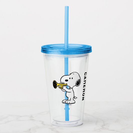 pinda's | Snoopy trompetspeler Acryl Drinkbeker (Voorkant)