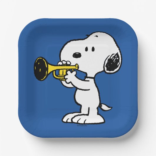 pinda's | Snoopy trompetspeler Papieren Bordje (Voorkant)