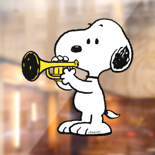 pinda's   Snoopy trompetspeler Raamsticker