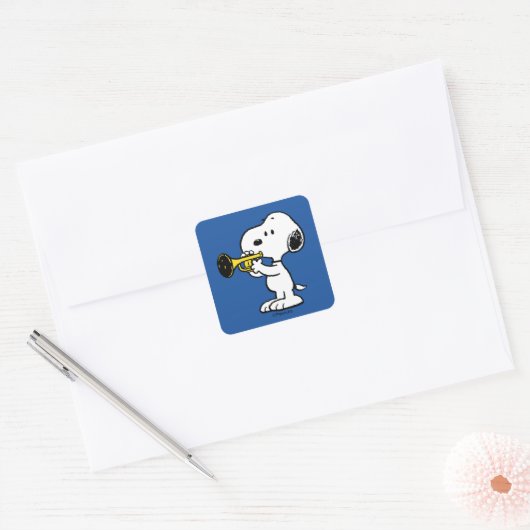 pinda's | Snoopy trompetspeler Vierkante Sticker (Envelop)