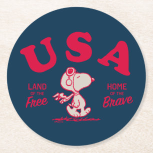 pinda's   Snoopy USA Land of the Free Ronde Kartonnen Onderzetter