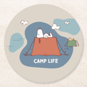 pinda's   Snoopy & Woodstock Camp Life Ronde Kartonnen Onderzetter