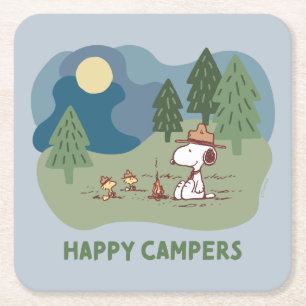 pinda's   Snoopy & Woodstock Camp Site Vierkante Kartonnen Onderzetter